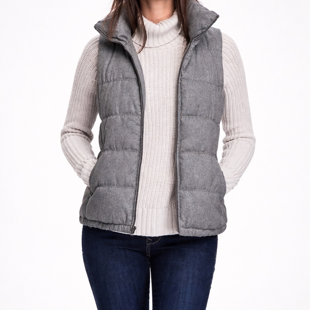 Old Navy Heather Gray Puffer Vest – Women’s Large Tall – Fleece Lined, Like New